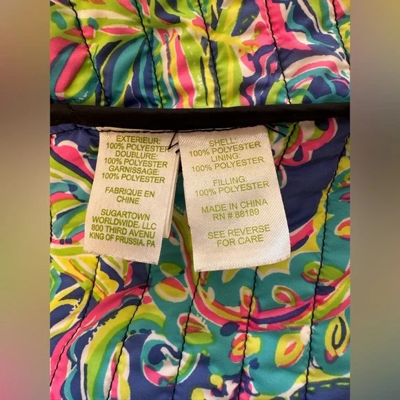 Lilly Pulitzer Lightweight Quilted Vest Black Size Large Zip Snap Pockets - Picture 6 of 9